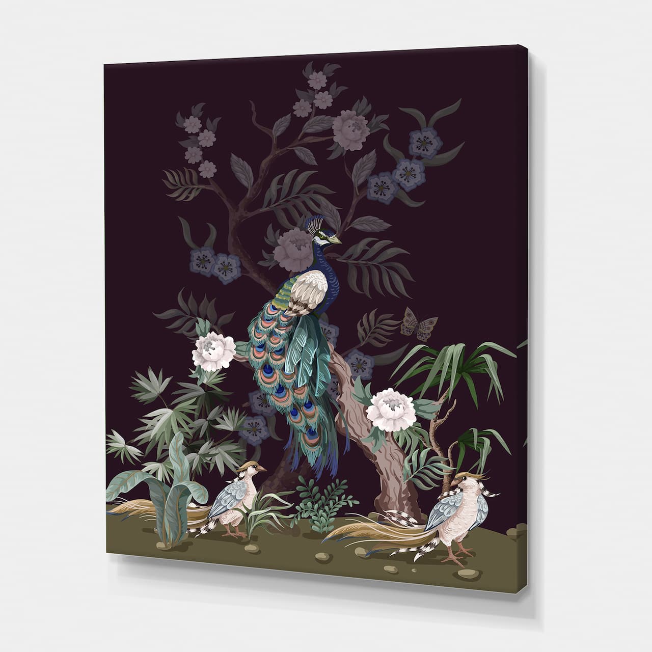 Designart - Chinoiserie With Birds and Peonies V - Traditional Canvas Wall Art Print